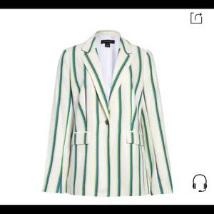 NWT Halogen ivory boxy blazer with blue green stripes spring wardrobe essential!